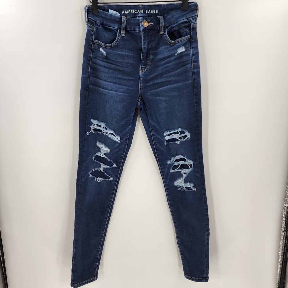 American Eagle curvy hi rise jegging jeans 4 distressed dark wash ripped